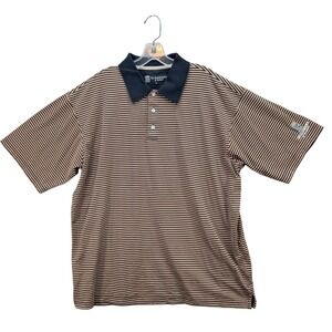 ST. ANDREWS of Scotland Polo Shirt Mens Sz L Striped Golf Embroidered Logo Brown